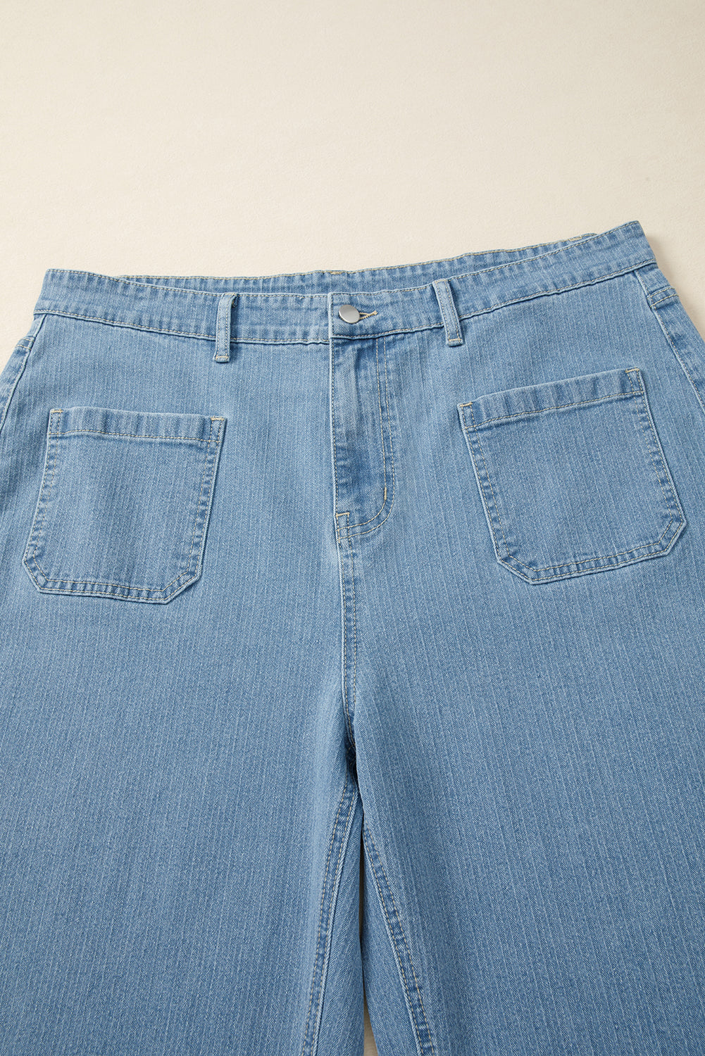 Dusk Blue Patched Pocket Textured Wide Leg Plus Size Jeans