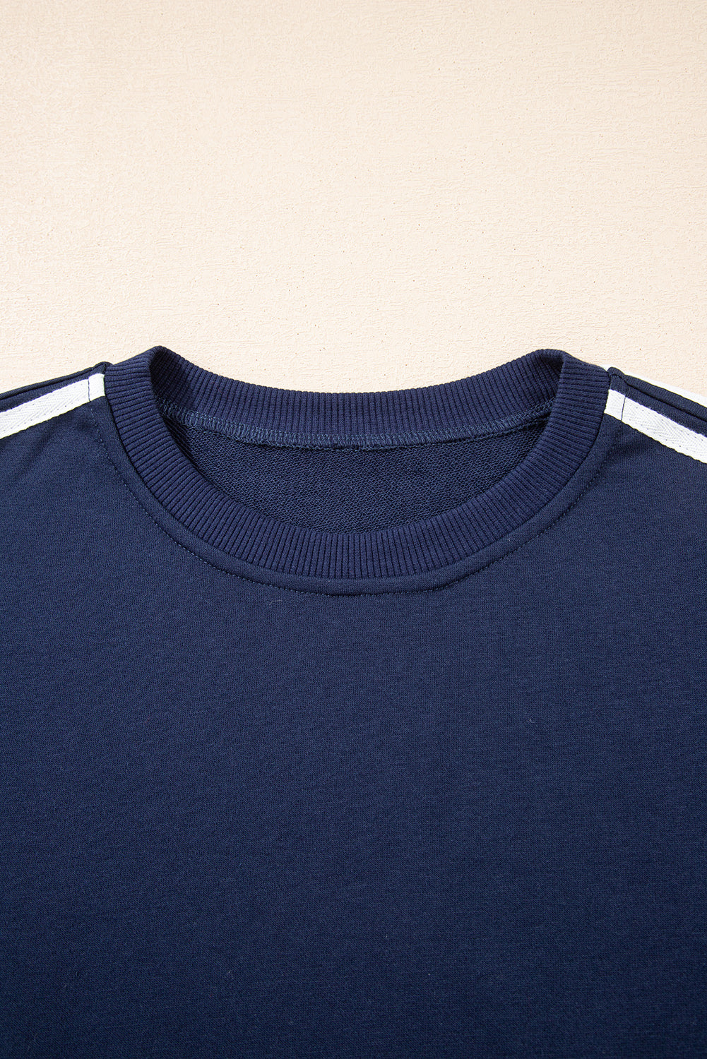 Dirty blue Varsity Striped Detail Crewneck Pullover Elastic Sweatpants 2pcs Outfit