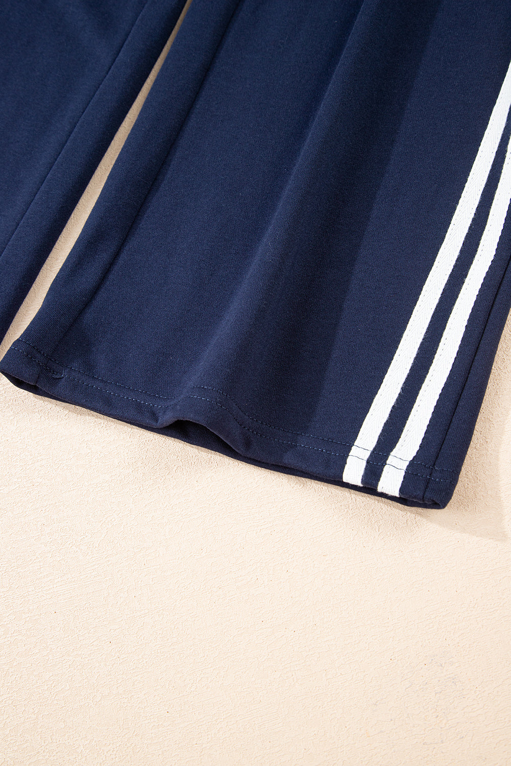 Dirty blue Varsity Striped Detail Crewneck Pullover Elastic Sweatpants 2pcs Outfit